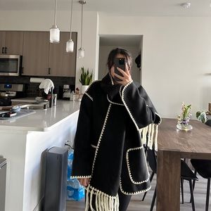 Contrast Trim Coat with Matching Scarf